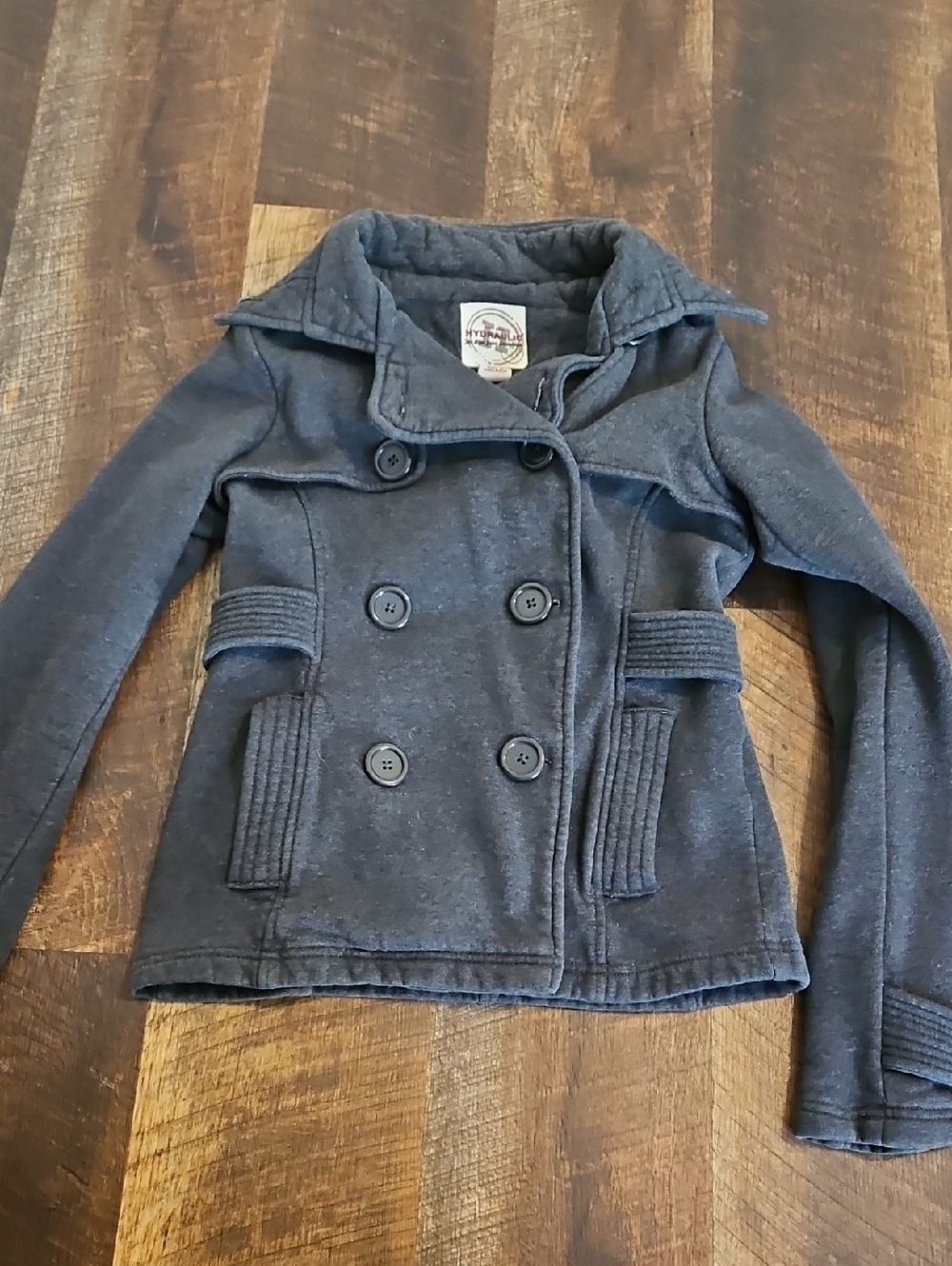 Hydraulic Womens Gray Double-Breasted Hooded Pea Coat